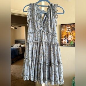 Floral Ruffle Dress in Light Blue